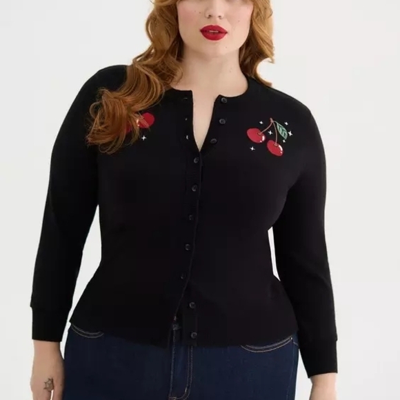 torrid Sweaters - NWOT Torrid Retro Chic Cherry Embroidered Cardigan- Size 2x